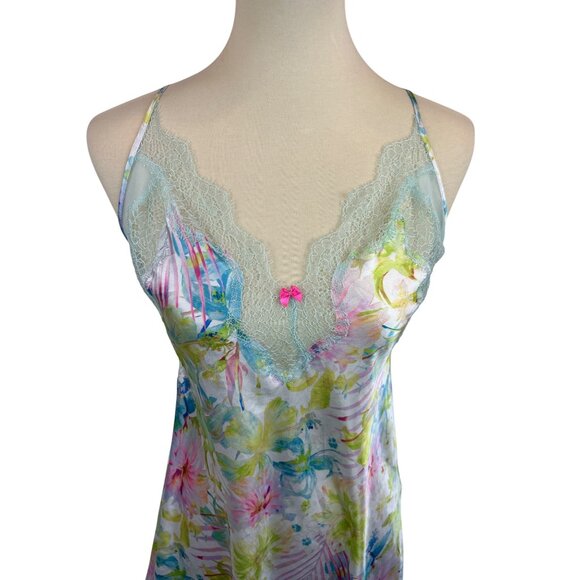 Victorias Secret Floral Lace Trim Satin Nightie Nightgown Lingerie L - Picture 2 of 11